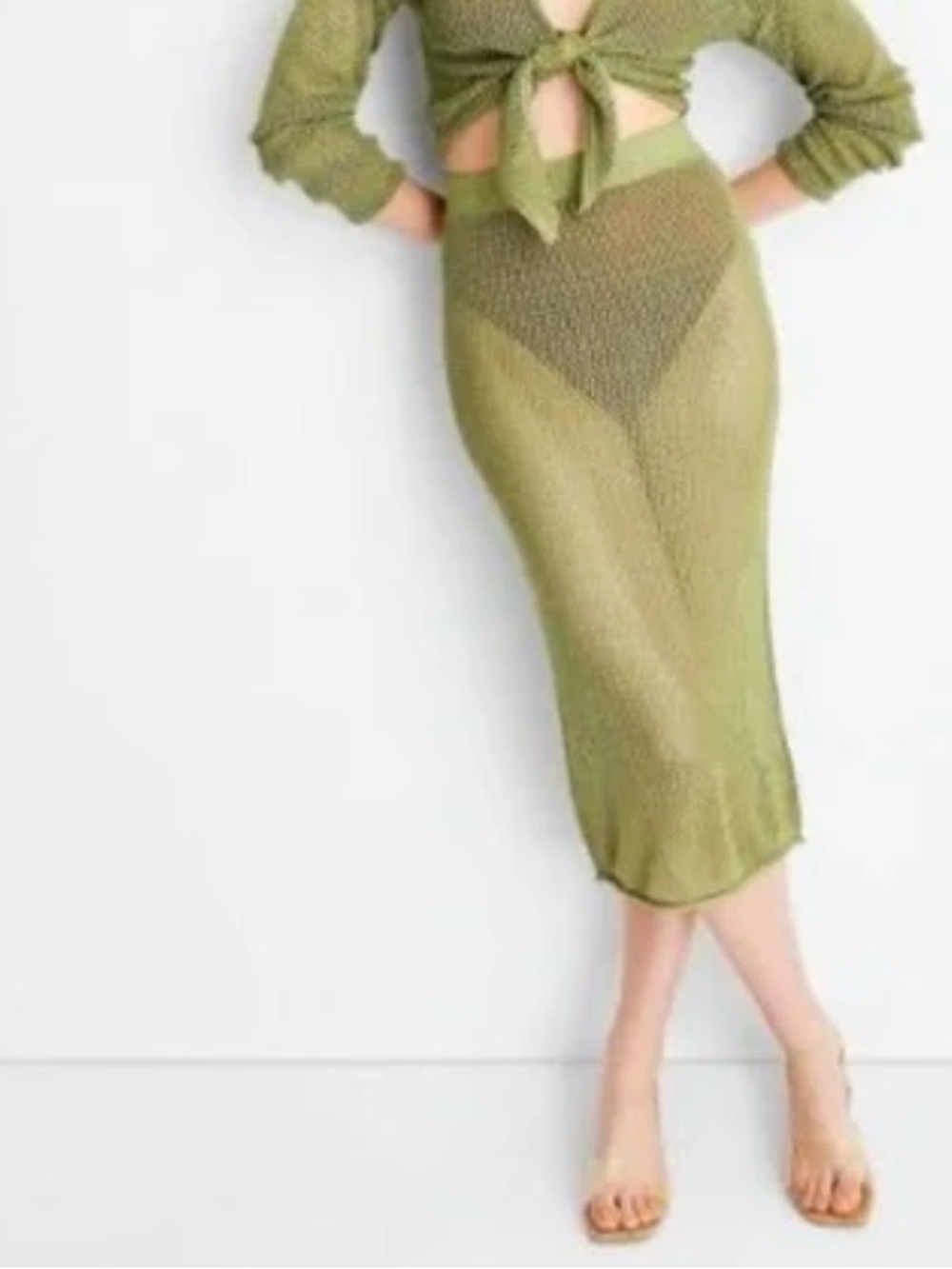 Alani Noelle Future Collective Mesh Knit Midi Skirt Olive Green Size M